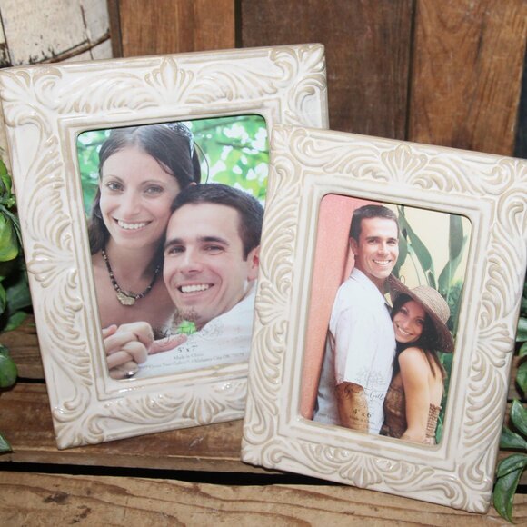 Ornate Set of Cream and Beige Ceramic Picture Frames - Picture 1 of 4